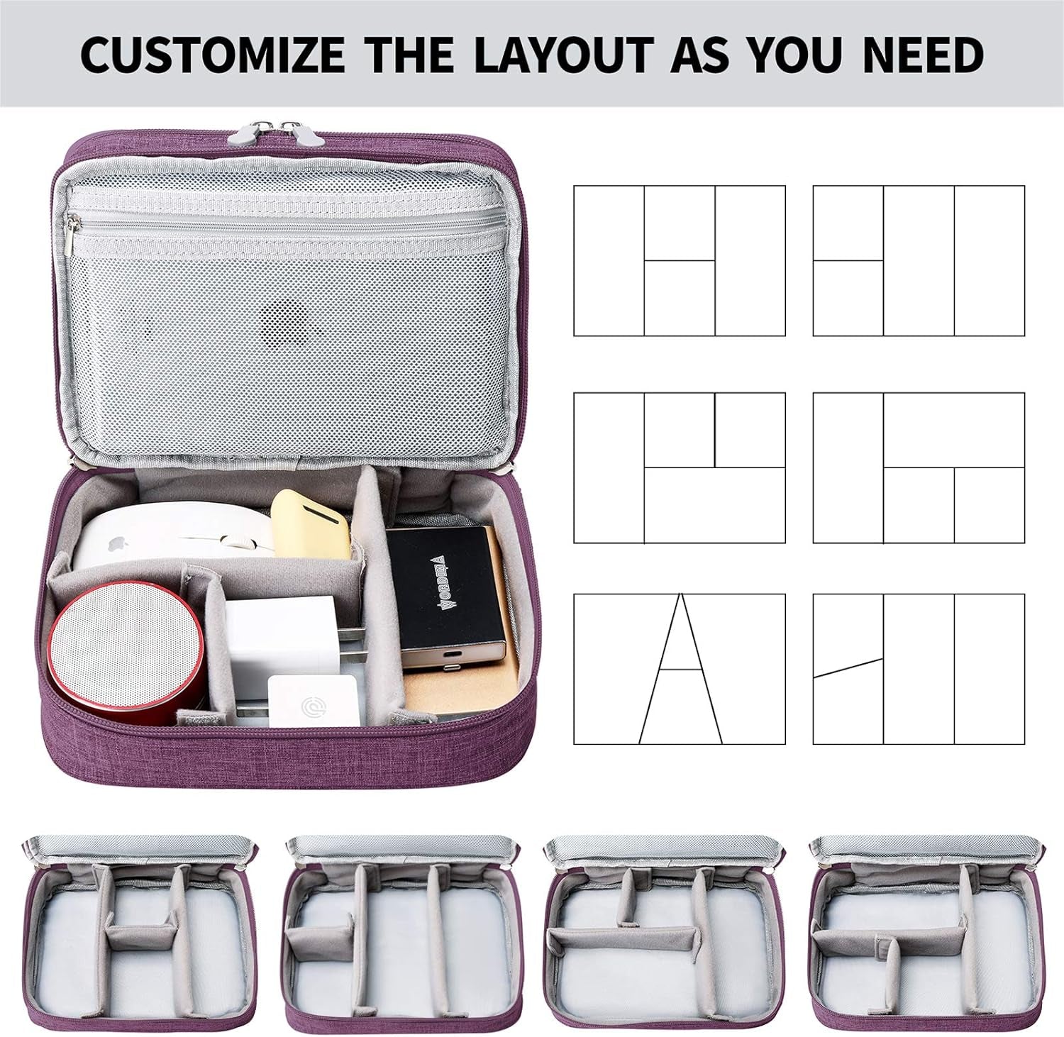 Travel Cord Cable Organizer Portable Electronics Accessories Carrying Bag Storage Case, Purple