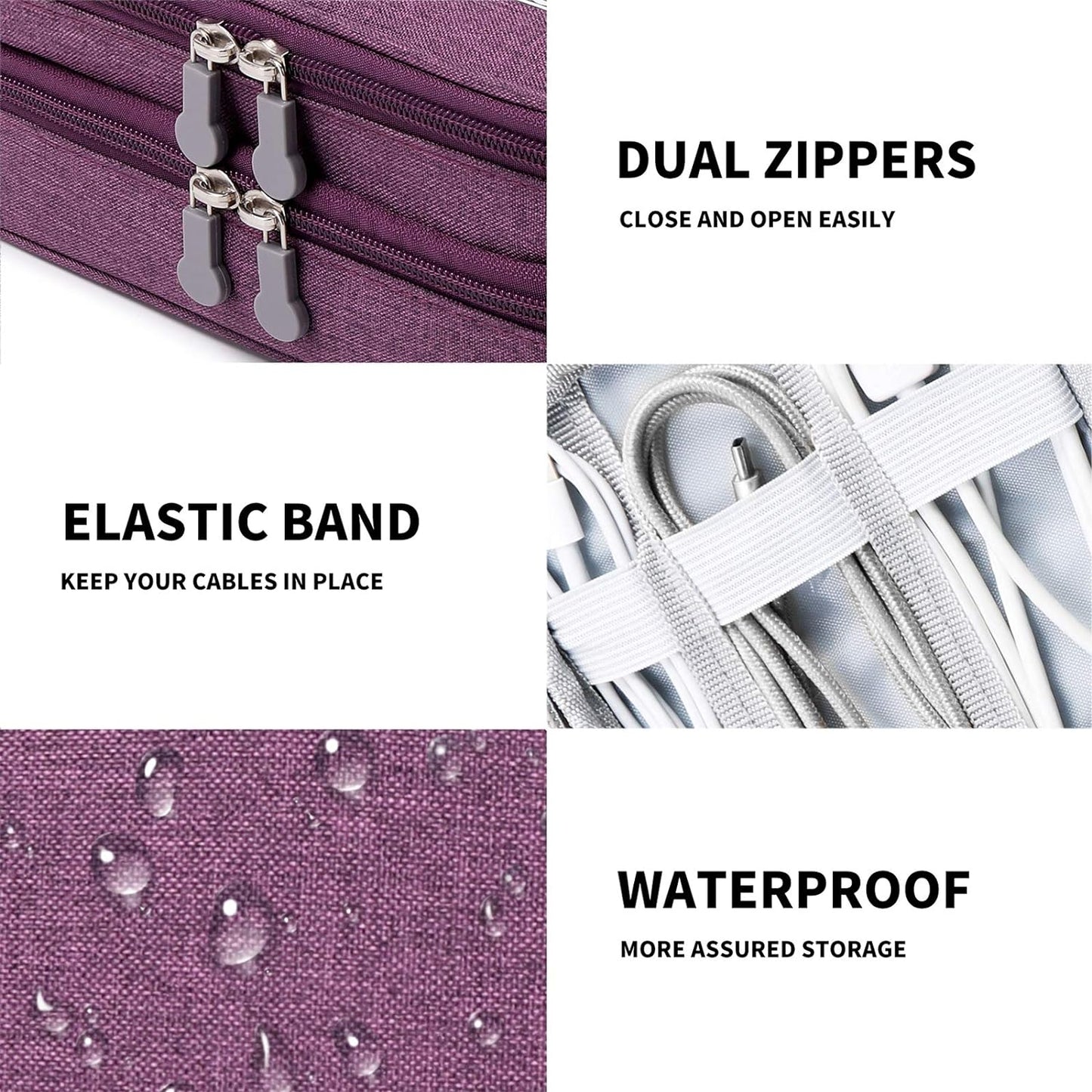 Travel Cord Cable Organizer Portable Electronics Accessories Carrying Bag Storage Case, Purple